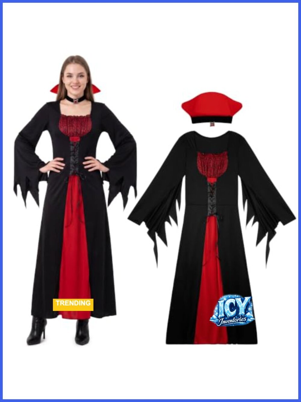 Vampire Halloween Costume for Women Gothic Dress Cosplay 2 Piece